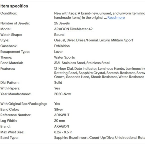 ARAGON Watch Swiss Automatic DiveMaster Sapphire Crystal & Bezel Black Dial 42mm - Picture 15 of 16